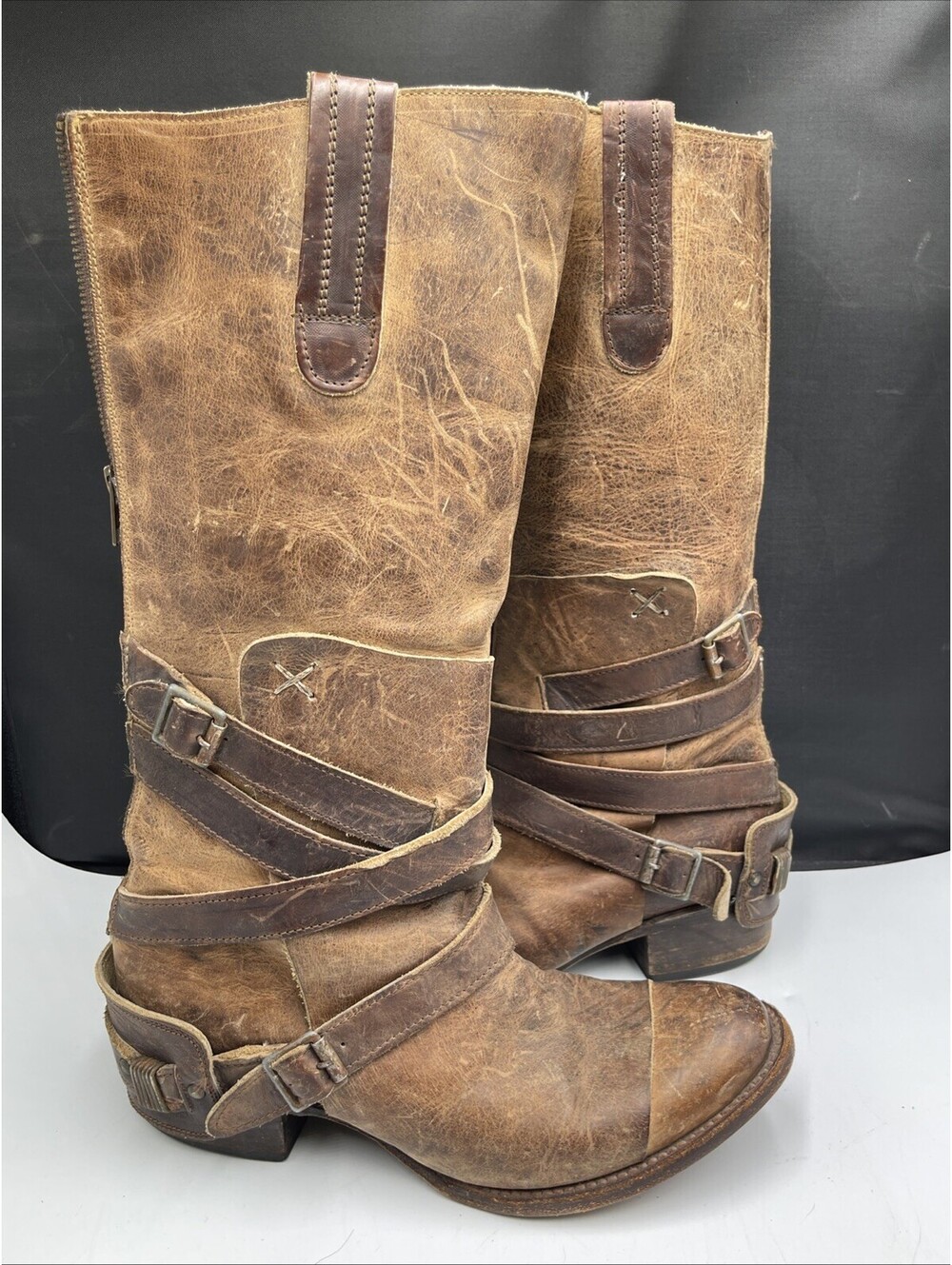 Freebird by Steven Dkota Brown Distressed Tall Western Boho Leather Boots 10
